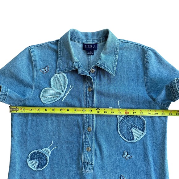 Blue J Denim Dress Womens Size L Short Sleeve Applique Butterflies Vintage - Picture 8 of 10